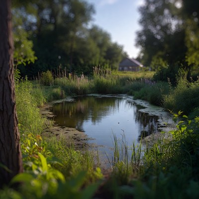 Small Pond Surrounded by Lush Greenery