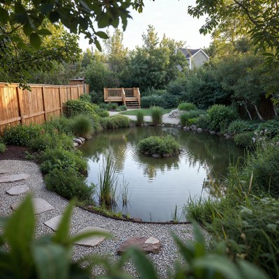 Garden Koi Pond with Stone Path