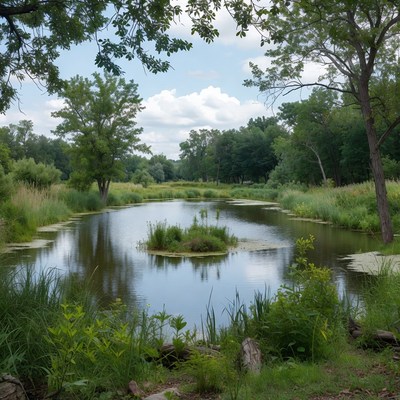 Serene Pond Surrounded by Lush Trees