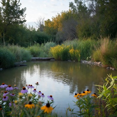 Pond with Black-Eyed Susans and Reeds