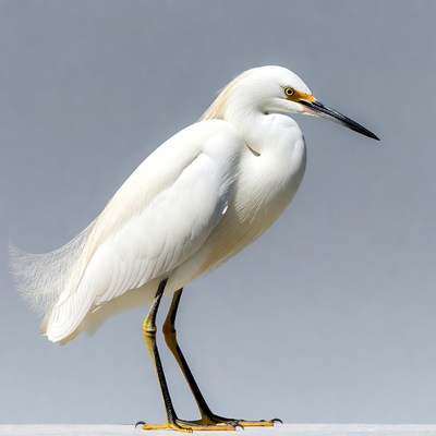 White egret standing on gray background