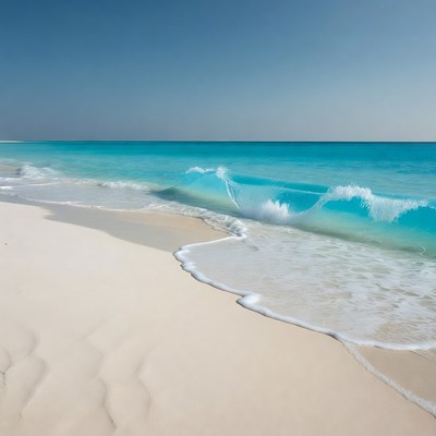 Turquoise waves crashing on white beach