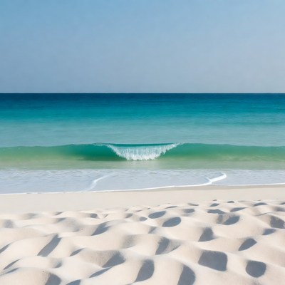 Turquoise Wave Crashing on White Sand Beach