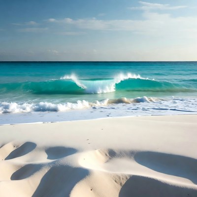 Turquoise Waves Crashing on White Sand Beach