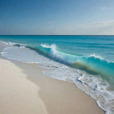 Turquoise Wave Crashing on White Sand Beach