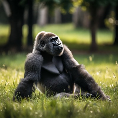 Silverback Gorilla Sitting in Grass