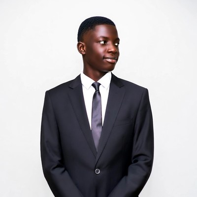 African young man in black suit