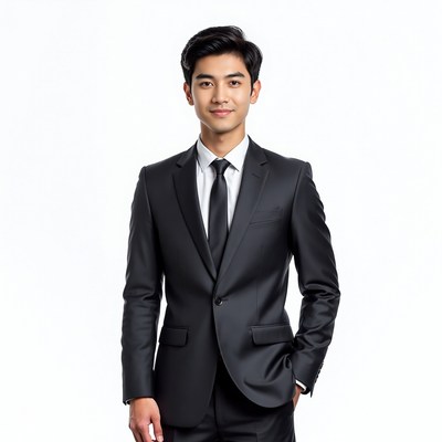 Asian man in black suit