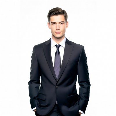 Young man in suit hands in pockets