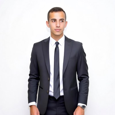Young man in black suit