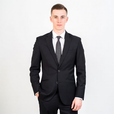 Young man in black suit