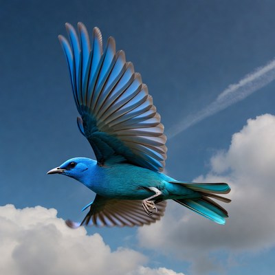 Blue bird flying in sky