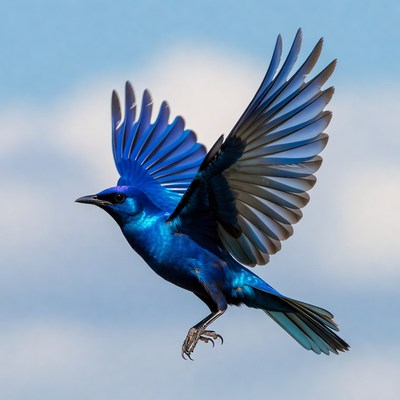 Bluebird flying with wings spread