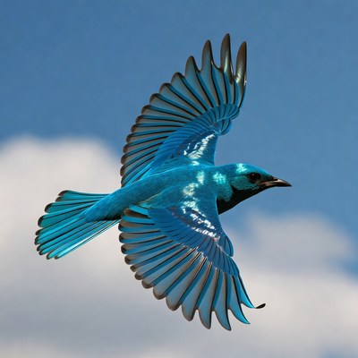 Blue bird flying in sky