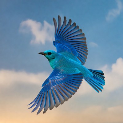 Blue bird flying in sky