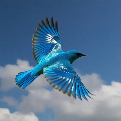Bluebird Flying in Blue Sky