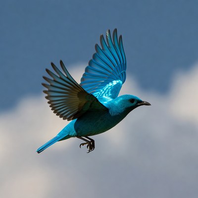 Blue bird flying in sky