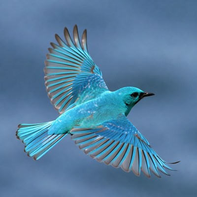 Blue bird flying in sky