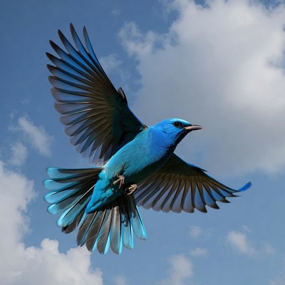 Blue bird flying in sky