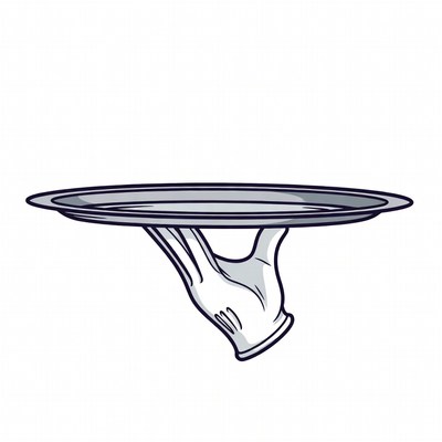 White gloved hand holding tray