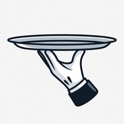 Gloved hand holding serving tray