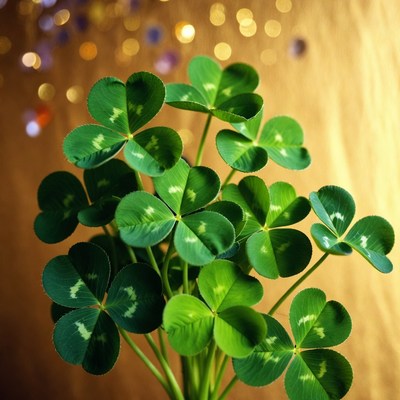 Four-leaf clover on golden bokeh