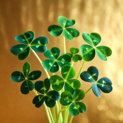 Four-leaf clovers on gold background