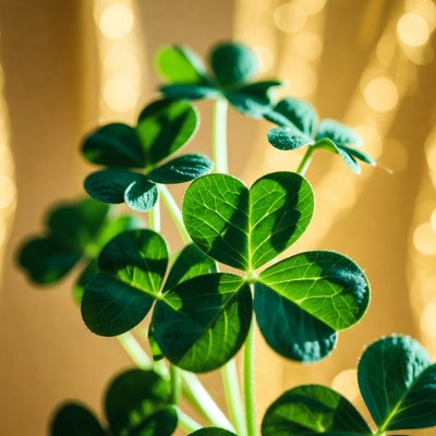 Four-leaf clover on golden bokeh