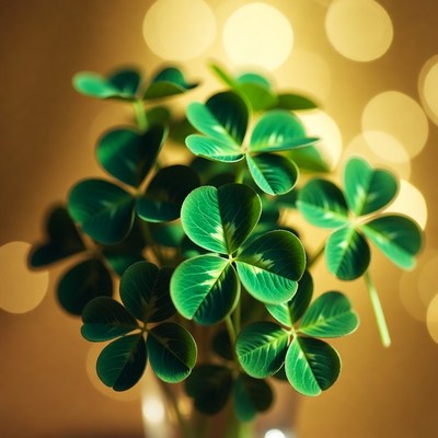 Four-leaf clover plant in glass vase