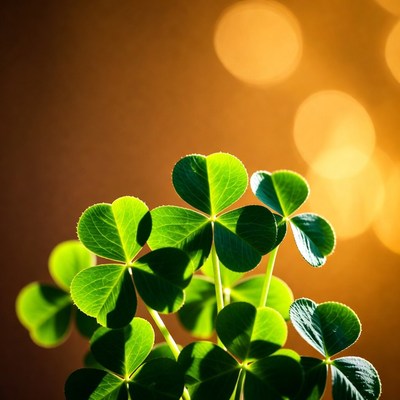 Four-leaf clover on orange bokeh background
