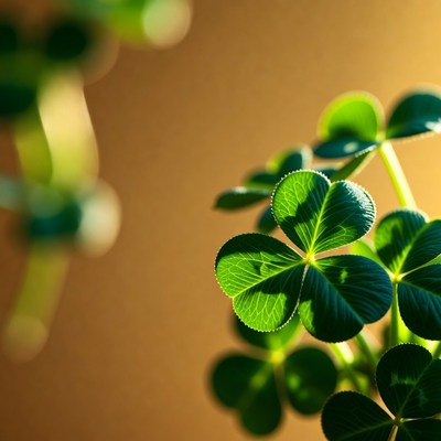 Four-leaf clover on golden background