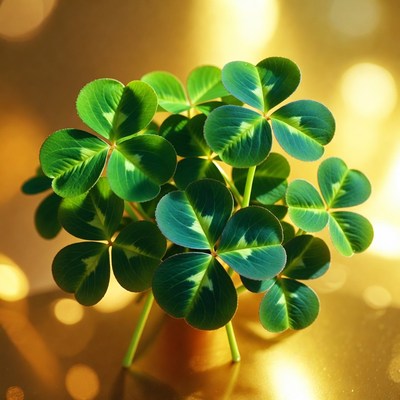 Four-leaf clover on gold background