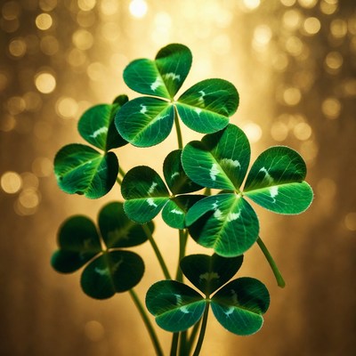 Four-leaf clover on golden bokeh