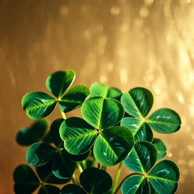 Four-leaf clover on golden background