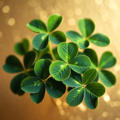 Four-leaf clover on golden background