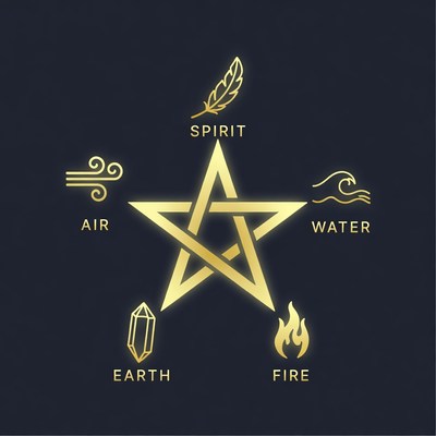 Golden Pentagram Four Elements Spirit
