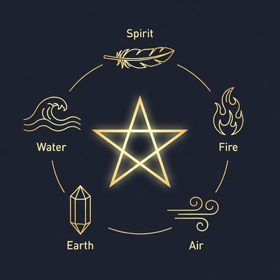 Pentagram with Four Elements and Spirit