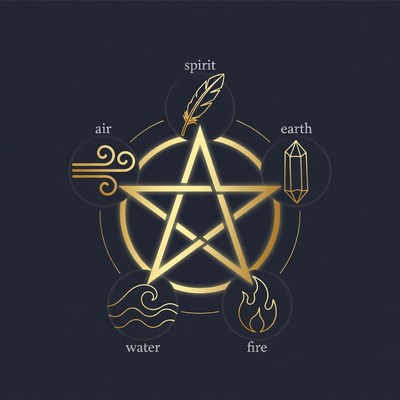 Golden Pentagram with Four Elements