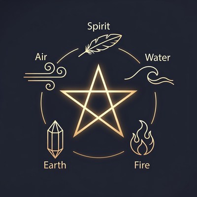 Pentagram with Four Elements