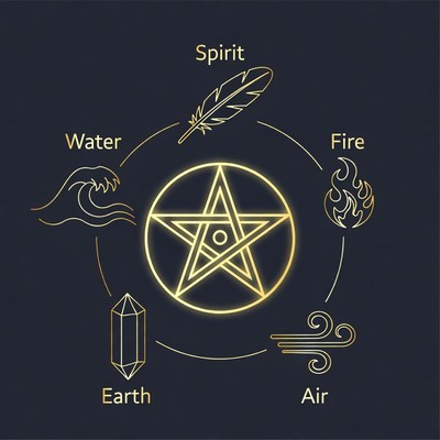 Pentagram with Four Elements Illustration