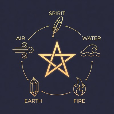 Pentagram with Four Elements and Spirit