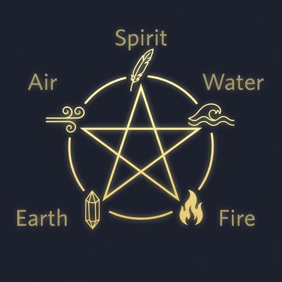 Pentagram with Four Elements and Spirit