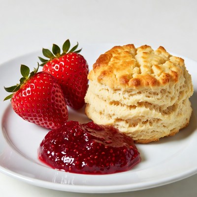 Biscuit with Strawberries and Jam