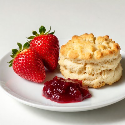 Strawberries, Biscuit and Jam Plate