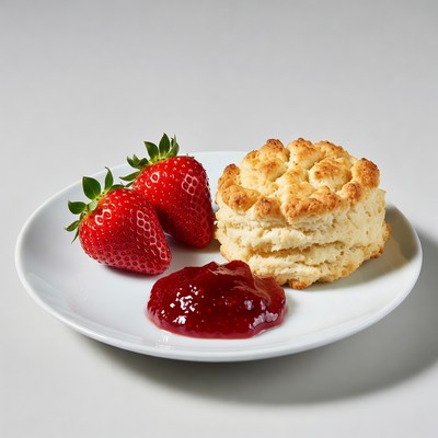 Strawberries, Biscuit and Jam on Plate