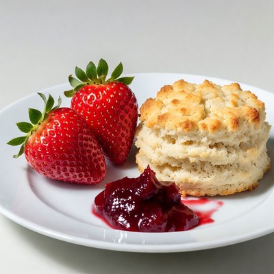 Strawberries, Biscuit, and Jam on Plate