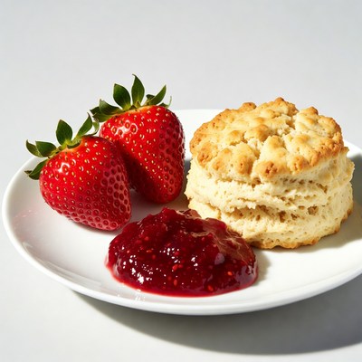 Strawberries, Scone and Jam on Plate