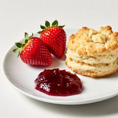 Strawberries, Biscuit and Jam on Plate
