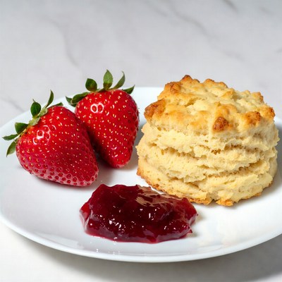 Strawberries, Biscuit, and Jam on Plate