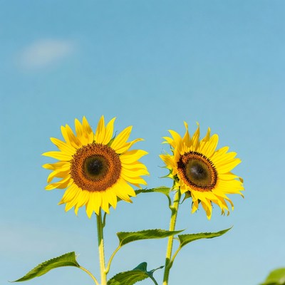 Two Sunflowers Against Blue Sky